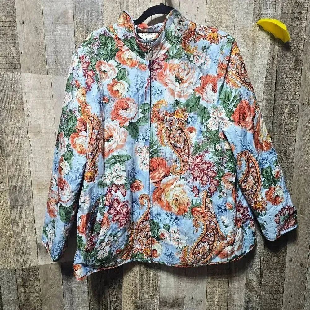 Allison Daley Floral Paisley Quilted Satin Jacket 18W Cottage Boho Plus Outdoor